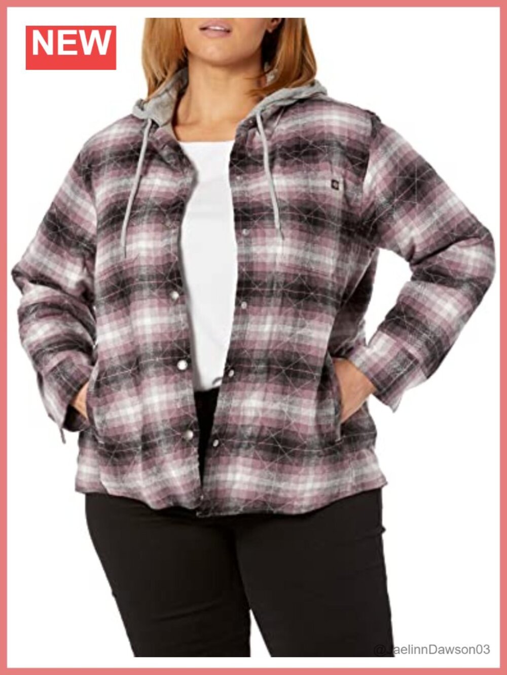 Flannel Hooded Shirt Jacket Water Repellent Snap Closure